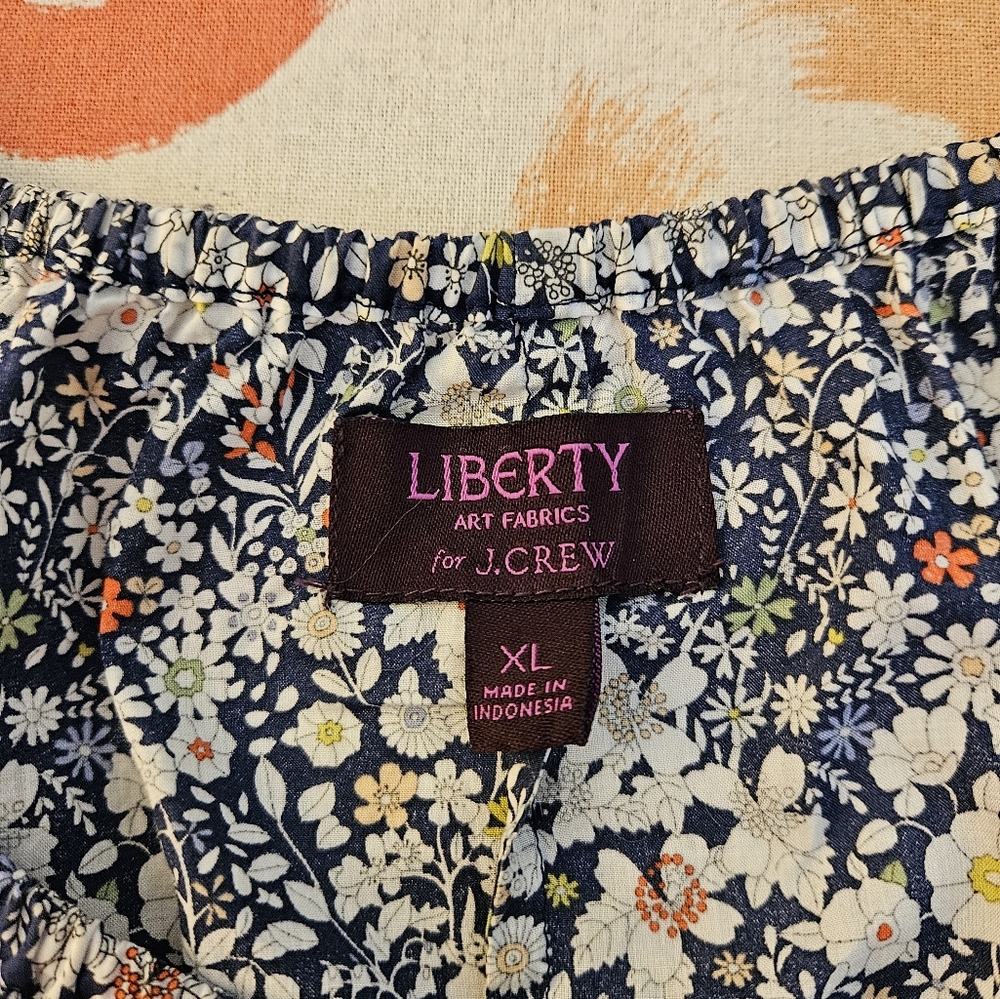 Liberty J Crew Ruched Shirt Blouse Top Elastic Size XL Tana Lawn Cotton